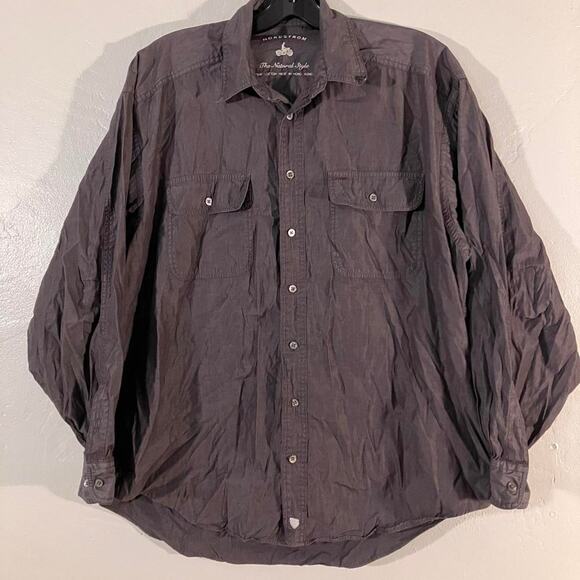 Nordstrom Grey Button Up Casual Shirt‎ 2 Pocket Large - Picture 1 of 5